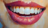 Dental abstract oil painting female mouth lips gum disease ginivitis