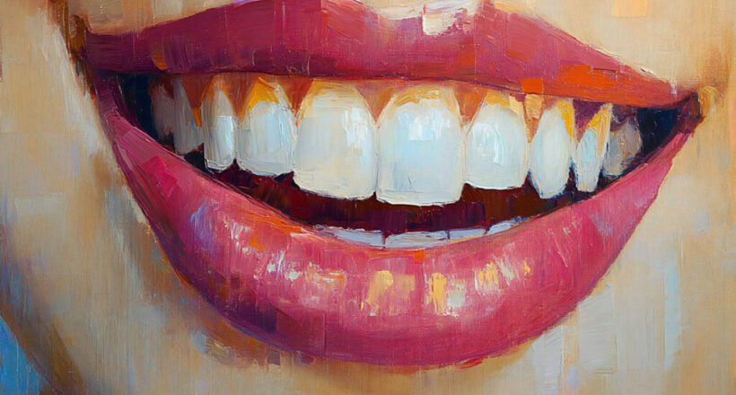 Dental abstract oil painting female mouth lips gum disease ginivitis